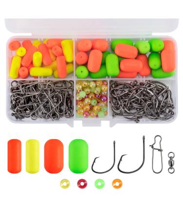 Dr.Fish 200PCs Pompano Rig Making Kit Surf Fishing Rig Accessories Bottom Rig Parts Snell Floats Fishing Beads Circle Hooks Saltwater Fishing Swivels Duo Lock Snaps Single Color Float Kit