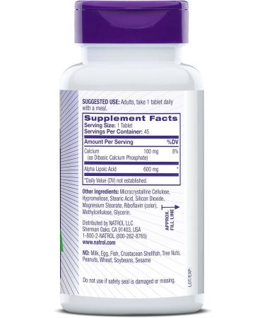 Natrol Alpha Lipoic Acid 600 mg - Dietary Supplement for General Wellness 45 Tablets | International Shipping Available - Buy Online on GoSupps.com