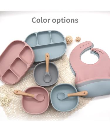 Baby Weaning Set | Toddler Feeding Set with Silicone and Wood | Plate, Cup, Bowl, Spoon, Fork, Snack Cup, Lid | for Boys and Girls (Rose Pink) - Buy Online on GoSupps.com