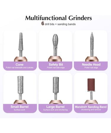 Adjustable Speed Electric Nail File Drill Set | Portable Manicure Pedicure Kit | 6 Bits 31 Sanding Bands | Ideal Gift for Beginners and Women | Corded Light Purple - Buy Online on GoSupps.com