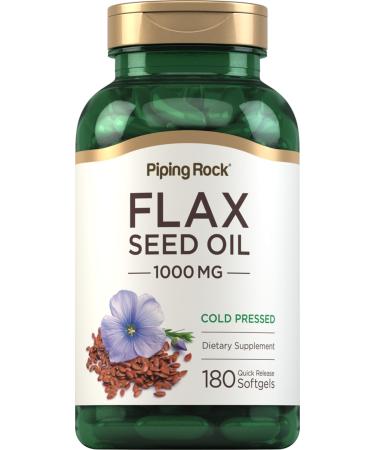 Piping Rock Flaxseed Oil 1000mg Softgel Capsules | 180 Count | Cold Pressed Supplement | Non-GMO Gluten Free