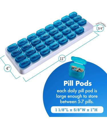Monthly Pill Organizer - Pack of 2 | 31 Day Medication Holder with Removable Pods | Portable Pill Case for Daily Vitamins & Travel - Blue - Buy Online on GoSupps.com