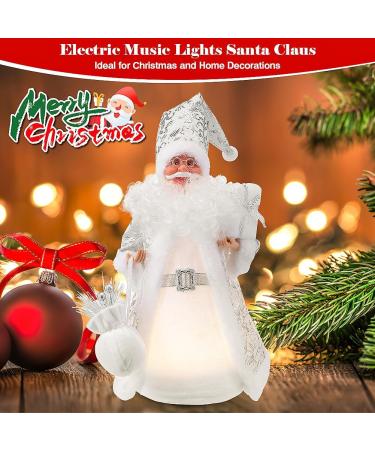 Electric Singing Walking Santa Claus Christmas Plush Toy | Music & Lights Induction Ornaments | Stuffed Musical Doll for Kids | Xmas Decor - White/Silver - Buy Online on GoSupps.com