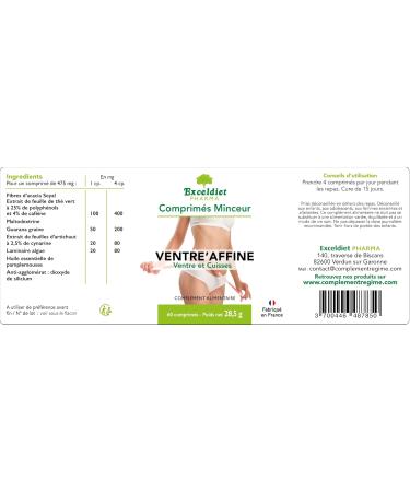 Powerful Flat Stomach | Digestive Comfort - Bloating - Fat Burner Hunger Suppressant | Green Tea Guarana Artichoke | 60 Vegan Tablets | Slim Belly | Made in France - Buy Online on GoSupps.com