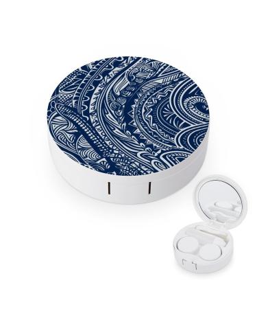 Contact Lens Case Blue Polynesian Maori Tribal Pattern Portable Travel Contact Lens Box Contact Lens Storage Box