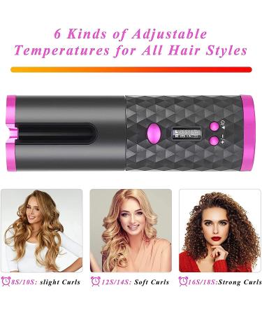 LUECMO Cordless Auto Hair Curler - LCD Display, Adjustable Timer & Temperature, Portable Ceramic Barrel Wand - Fast Heating Curling Iron - Buy Online on GoSupps.com