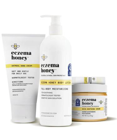 ECZEMA HONEY Survival Kit - Skin Soothing Cream Body Lotion Hand Cream & Lip Balm - Natural Eczema Treatment for Sensitive Skin - Itch Relief for Psoriasis Dermatitis & More