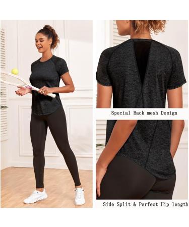 Jlowesun Women's Sportshirt - Lightweight Breathable Short Sleeve Top with Mesh Back for Fitness Running & Yoga - Stylish Black Round Neck - Buy Online on GoSupps.com