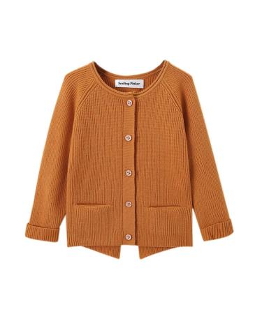 SMILING PINKER Toddler Girls Knit Cardigan Soft Warm Sweaters with Pockets 3-4 Years Camel