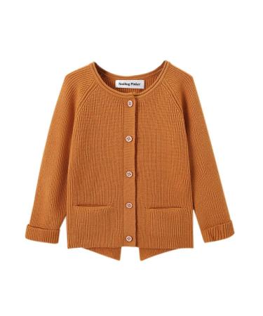 SMILING PINKER Toddler Girls Knit Cardigan Soft Warm Sweaters with Pockets 5 Years Camel