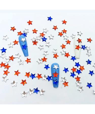 60PCS Red Blue White Star Nail Charms  3D Star Nail Gems Nail Art Jewels for Women DIY Patriotic Nails Decoration