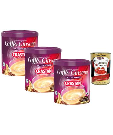 Italian Gourmet E.R. Italian Gourmet Ginseng Soluble Coffee 3 x 200g - Creamy Hot Drink to Mix Fast Prep Ideal for Office Breakfast and Dessert Preservation Pack + Italian