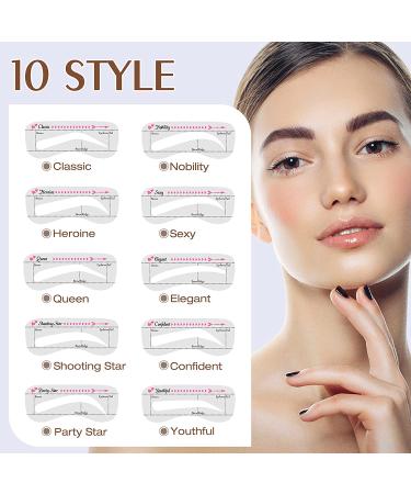 Eyebrow Stamp Stencil Kit with 10 Style Stencils - Waterproof Long Lasting Brow Makeup Definer in Black - Buy Online on GoSupps.com