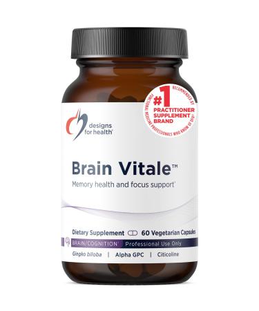 Designs for Health Brain Vitale with Cognizin Citicoline - 'Nootropic' Supplement to Help Support Cognition Mood + Memory with GPC Choline Ginkgo + Acetyl L Carnitine HCL (60 Capsules)