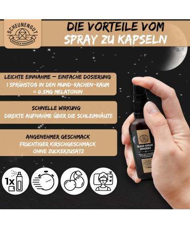 Melatonin Spray 365 Days Supply | 50ml XL | Laboratory Tested with Ashwagandha Passion Flower Valerian | 0.5mg per Spray | Scheunengut  - Buy Online on GoSupps.com