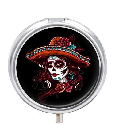 Day of The Dead Skull Women Pill Box 3 Compartment Medicine Pill Case Portable Pill Organizer Unique Gift