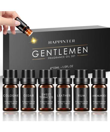 HAPPINTER [Beat Body Odor] Men Essential Oil Set -6x10ML Fragrance Oil, Sandalwood Essential Oil, Cedar Oil, Leather, Cologne, Bay Rum, Sweet Tobacco, Aromatherapy Oil,Essential Oil for Diffusers