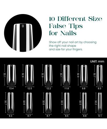 240pcs Clear French Chameleon Long Square Nail Tips - Full Cover Fake Nails with Box for Salons and DIY Nail Art - 10 Sizes - Buy Online on GoSupps.com