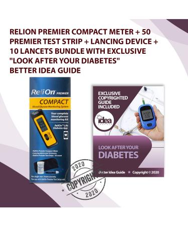 ReliOn Premier Compact Glucose Monitoring System Bundle: Meter, 50 Test Strips, Lancing Device, 10 Lancets + Diabetes Care Guide - Buy Online on GoSupps.com