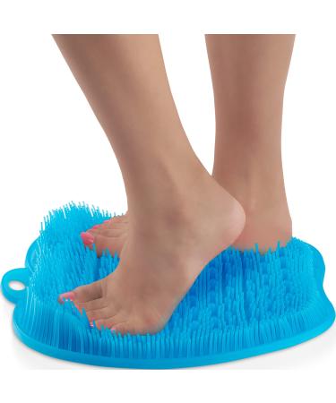 Shower Foot Massager Scrubber - Improves Foot Circulation & Reduces Foot Pain - Soothes Tired Achy Feet And Scrubs Feet Clean - Non Slip With Suction Cups Regular Blue