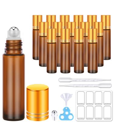 bofessor Essential Oil Roller Bottles 10ml Amber Glass Roller Bottles with Stainless Steel Roller Ball Opener Pipettes Plastic Funnel 8 Stickers 16 Pack Refillable Container for Perfume