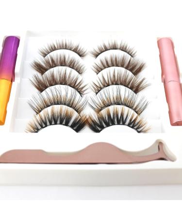 6D Magnetic Eyelashes Set with Brown and Black Magnetic Eyeliner - Includes 5 False Eyelashes, Tweezers (5 pairs - Brown) - Buy Online on GoSupps.com