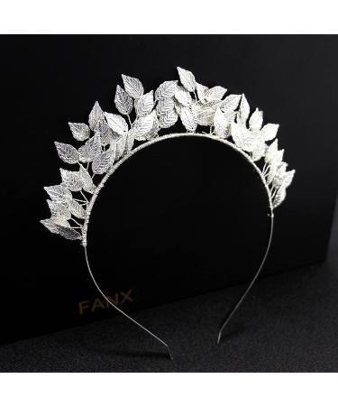 amangul Bridal Leaf Crowns Headband Bridal Pearls Tiaras Headpiece for Wedding Prom Festival Bridesmaid Hair Accessory(Leaf Silver) - Buy Online on GoSupps.com