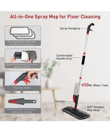 120CM Spray Mop for Floor Cleaning | Microfiber Hardwood Floor Mop with 3 Pads and Scraper - Buy Online on GoSupps.com