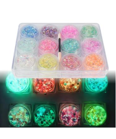 AYHYHLJZJ 12 Luminous Glitter Gel Colors Fluorescent Colors for Neon Makeup Safe and Easy to Apply Face Glitter Gel Luminescent Effect