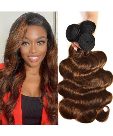 UNICE Brown Highlight Body Wave Human Hair Weave 3 Bundles 14 16 16 inch Brazilian Remy Hair Ombre Blonde Wavy Sew in FB30 Piano Color - Buy Online on GoSupps.com