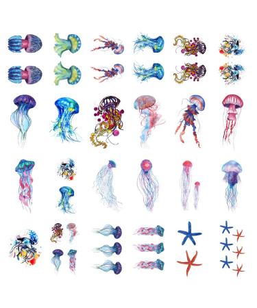 SanerLian Jellyfish Octopus Temporary Tattoo Sticker Ocean Waterproof Party Favor Watercolor Body Art 10.5X6cm Set of 24 (SF195)