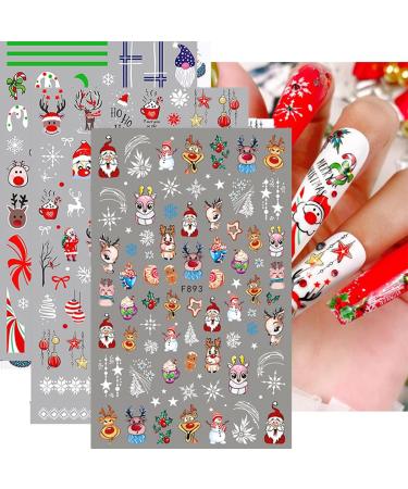 10 Sheets Christmas Nail Art Stickers Decals Self-Adhesive Kids Cute Bule White Pine Tree Reindeer Nail Supplies Nail Art Design Decoration Accessories - Buy Online on GoSupps.com
