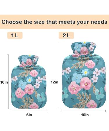 Naanle 2L Hot Water Bottle with Cover - Blue Pink Floral Hot Water Bottle for Back Pain Relief Hand & Foot Warmer Neck Warmth & Cold Therapy - Buy Online on GoSupps.com