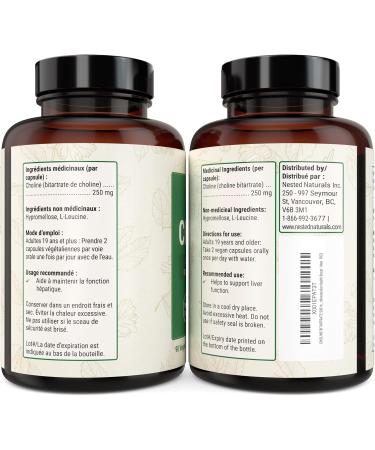 Nested Naturals Choline Bitartrate 500mg | High Potency Choline Supplements | Supports Cognitive Performance & Liver Function | 100% Vegan & Non-GMO Choline | 90 Vegan Capsules - Buy Online on GoSupps.com