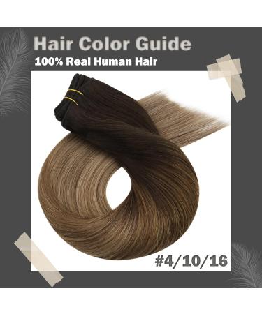 Moresoo Real Human Hair Weft Extensions Dark Brown Ombre to Light Brown with Golden Blonde - 16 Inch Double Weft 100g/Pack #4/10/16 - Buy Online on GoSupps.com