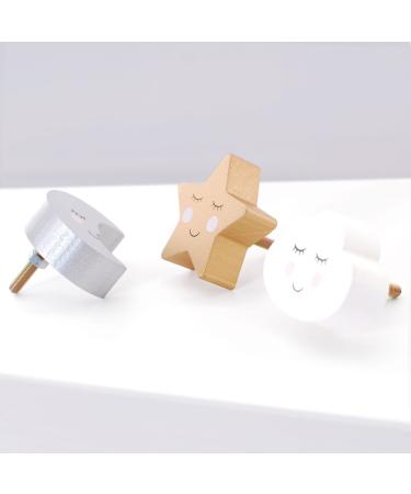 Decorative Drawer Knobs Smiling Cloud Moon and Star Handles for Kids Room Set of 3