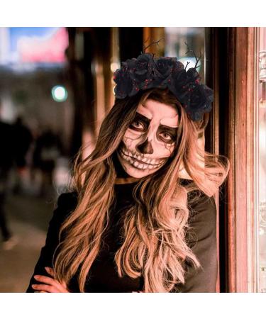 Unicra Halloween Flower Headband Black Rose Headhoop Antler Hairband Day of The Dead Headbands for Costume Party Accessory for Women - Buy Online on GoSupps.com