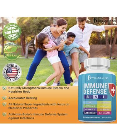 JB Wellness CO Immune Support 8 in 1 Capsules - Zinc, Vitamin D3, C, Elderberry - Immune Booster with Echinacea, Ginger, Turmeric - 2-Pack - Buy Online on GoSupps.com