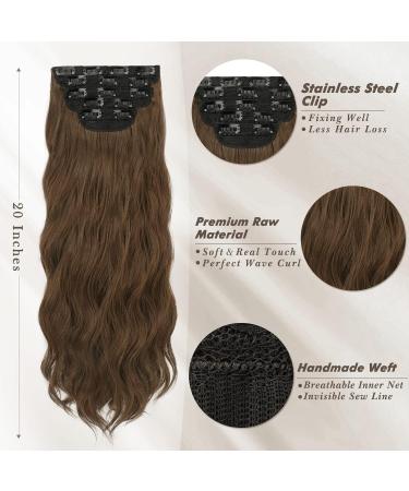 Buy Barsdar 5 PCs Long Wavy Clip-In Hair Extensions | Thick Natural Soft Synthetic | 50 cm Golden Chestnut Brown - Buy Online on GoSupps.com