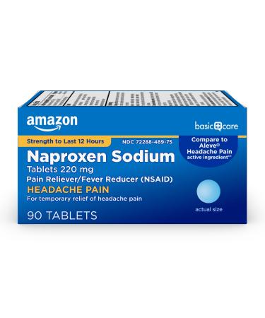 Amazon Basic Care Naproxen Sodium Tablets 220 mg, Headache Pain, 90 Count