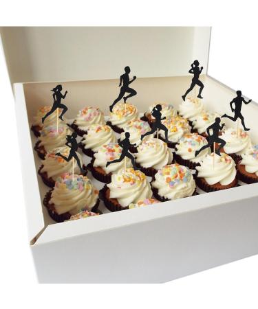 Arthsdite 24Pcs Running Cupcake Toppers Sports Fitness Cupcake Picks for Running Theme Boys Girls Birthday Party Cake Decorations Supplies - Black Glitter - Buy Online on GoSupps.com