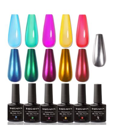 Jelly Metallic Chrome Gel Nail Polish Sets 5 Colors Jelly Gel Nail Polish and 1pcs Silver Liquid Chrome Mirror Gel Nail Polish Jelly Metallic Chrome Gel Set