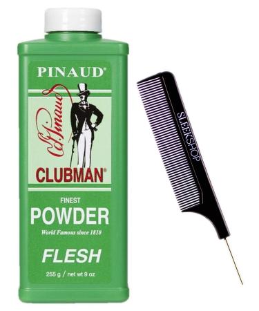 Pinaud Clubman Since 1810 FINEST POWDER Talc (w/Sleek Comb) Micro Fine  Control Dry  Itchy Skin  Zinc Oxide (FINEST  FLESH - 9 ounce size)