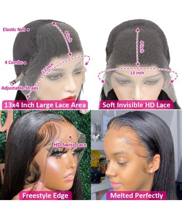 Iris Queen 13x4 HD Straight Lace Front Human Hair Wig 20 Inch - 180 Density, Pre Plucked with Baby Hair, 10A Transparent Lace, Bleached Knots - Natural Black for Black Women - Buy Online on GoSupps.com