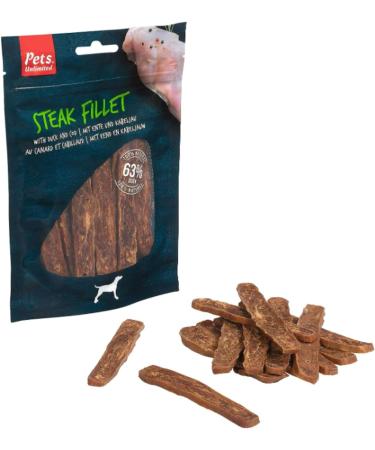 Pets Unlimited Steak Fillet Dog Treat | A premium meaty treat 100% natural with no artificial Colours flavours or preservatives | Rawhide Free Dog Treats | 84% Duck & Fish - Buy Online on GoSupps.com