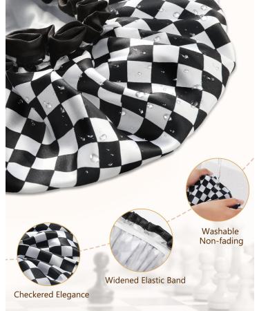 mikimini Reusable Waterproof Double Layer Shower Cap for Women - XL Checkerboard - Non-Fading & Stretchy - Ideal for Long Hair - 1 Pack - Buy Online on GoSupps.com