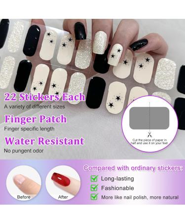 22 STK Self-Adhesive Nail Foil & Glitter Gel Polish Stickers - Long-Lasting Black Star Nail Strips for Salon Quality Manicure - Buy Online on GoSupps.com