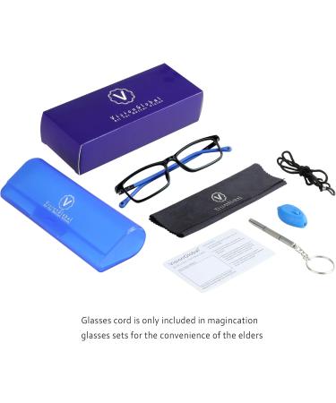 Vision Global Blue Light Blocker Glasses for Men & Women - Stylish Square Frame Anti-Eye Strain Glare-Free Computer Reading Glasses (Dark Blue 2.75x) - Buy Online on GoSupps.com