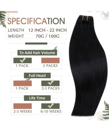 RUNATURE 40CM Real Hair Wefts Black Extensions - 100g Straight Hair for Sewing | Color #1 - Buy Online on GoSupps.com