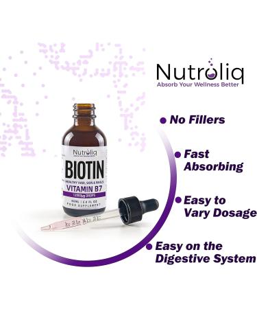 Nutroliq Biotin Liquid Drops - 12000mcg for Hair, Skin & Nail Health - Vegan Dietary Supplement - Berry-Flavored Serum - 60ml - Buy Online on GoSupps.com